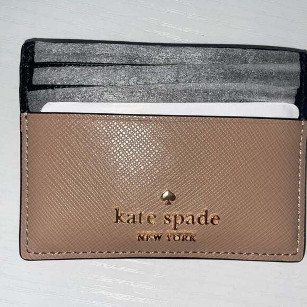 Kate Spade Madison Small Slim Card Holder Hazelnut Saffiano Leather